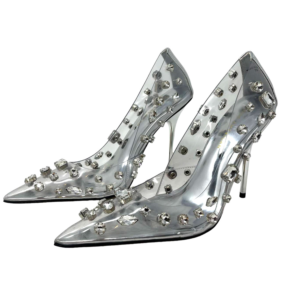 Good American Diamonds Forever Heels Size‎ 6.5 Glass002 GSH008-X